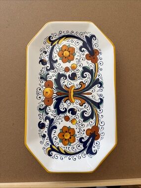 Floral Ceramic Tray — Yellow & Navy